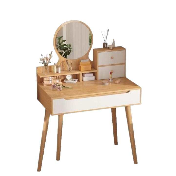 家用小户型带镜子梳妆台北欧双层化妆柜梳妆桌多功能收纳化妆桌