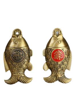 纯黄铜年年有余转转手把件锦鲤小金鱼手盘玩黄鱼摆件家居车挂饰品