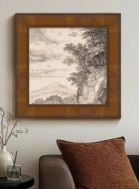 法式复古客厅装饰画风景线稿素描卧室挂画美拉德中古餐厅玄关壁画