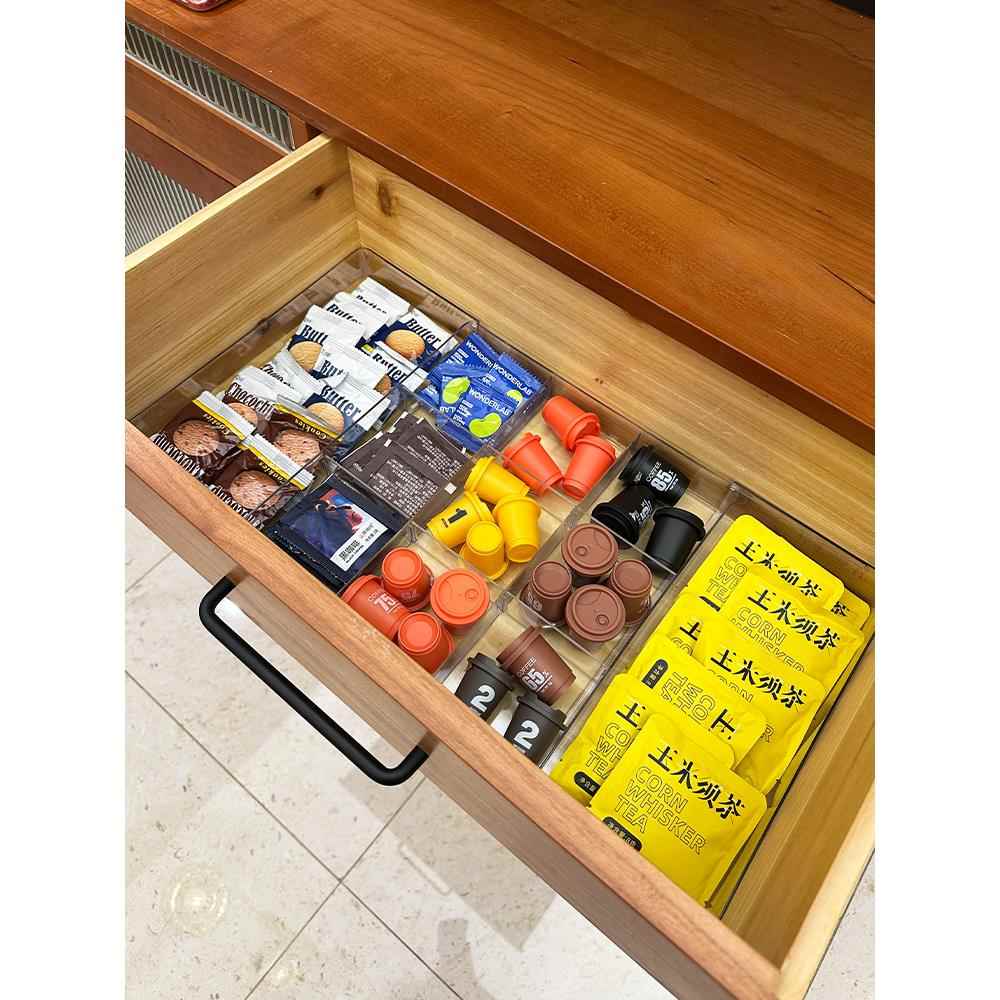 抽屉分隔收纳盒内置可伸缩分格整理神器厨房柜内茶包咖啡零食杂物