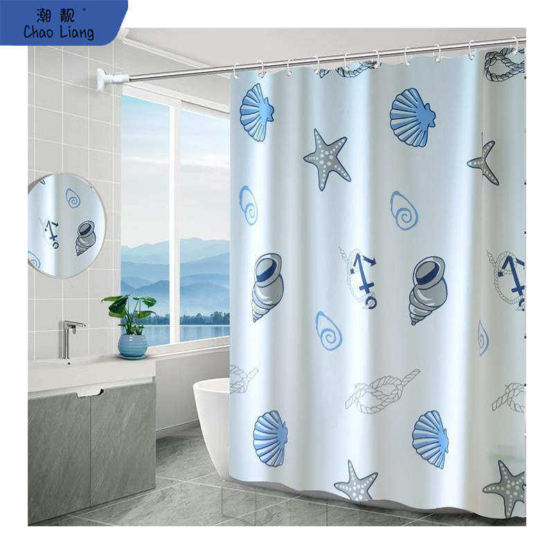 浴室防水防霉淋浴帘子遮光加厚帘布卫生间隔断门帘浴帘套装免包邮