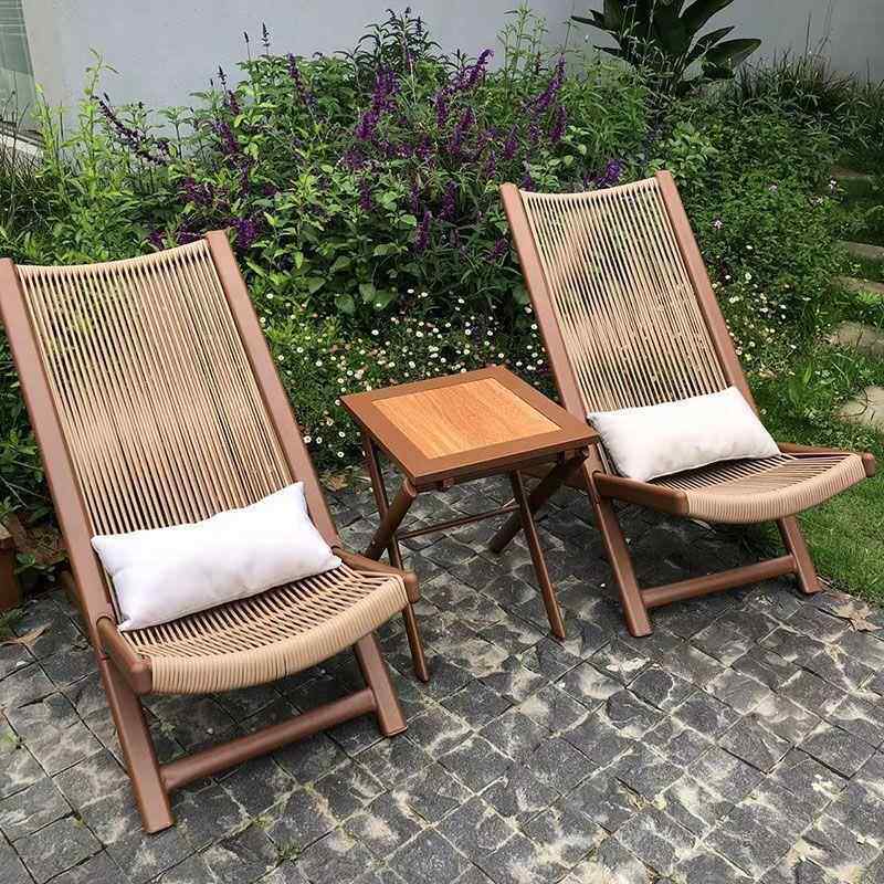 躺椅户外阳台庭院休闲椅子编织靠背藤椅懒人椅网红民宿可折叠桌椅