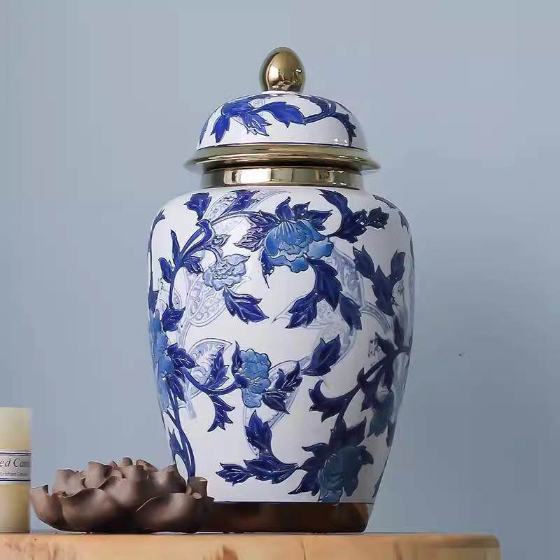 新品外贸金边陶瓷花瓶摆件青花瓷将军罐软装家居饰品