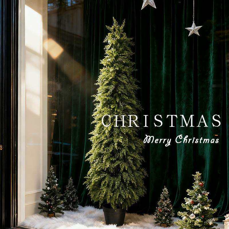 仿真圣诞树落地盆栽加密枝叶人造雪松家用圣诞装饰松柏绿植摆件