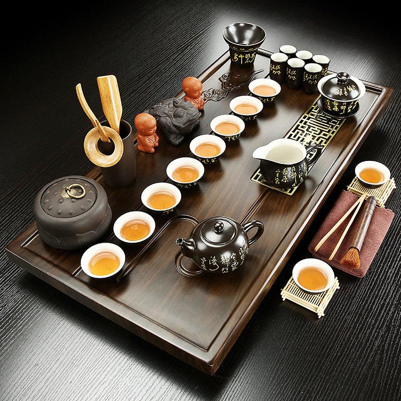 整套茶具套组家用小型茶台实木茶盘排水式功夫泡茶海托 托盘简约