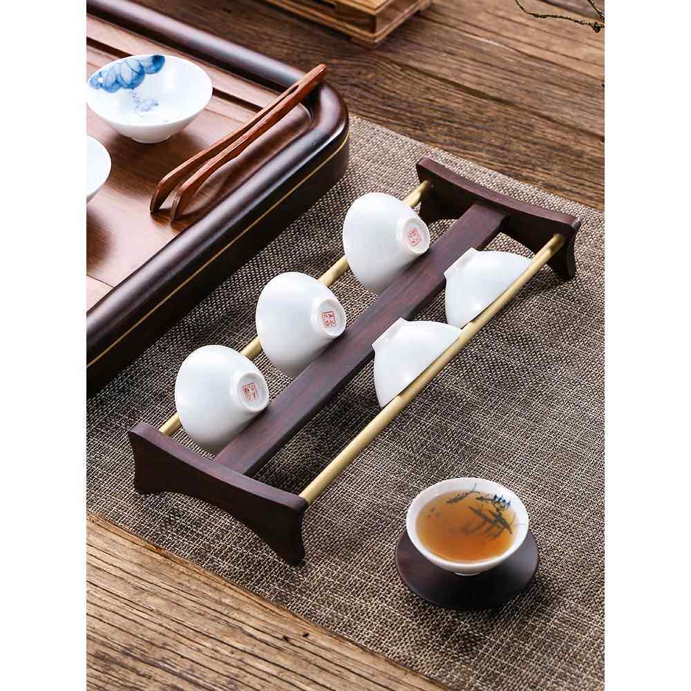 轻奢黑檀实木茶杯收纳架沥水置物架建盏杯架配件功夫茶具茶桌茶道