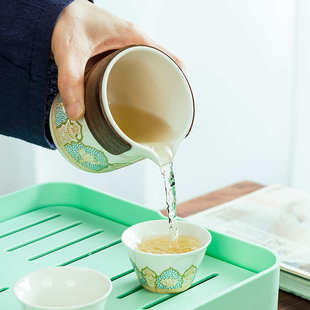 轻奢国潮高颜值便携式 吃茶去快客杯旅行茶具套装 旅行带盖商务礼品