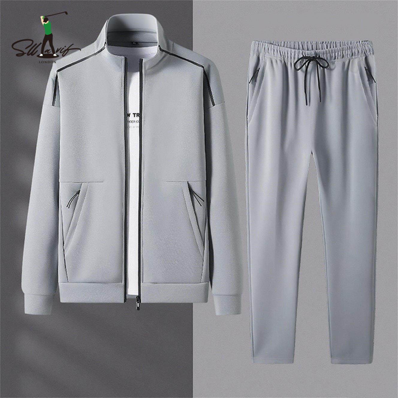 萨拉维夫高端休闲运动套装男春秋中年痞帅搭配户外跑步开衫外套潮