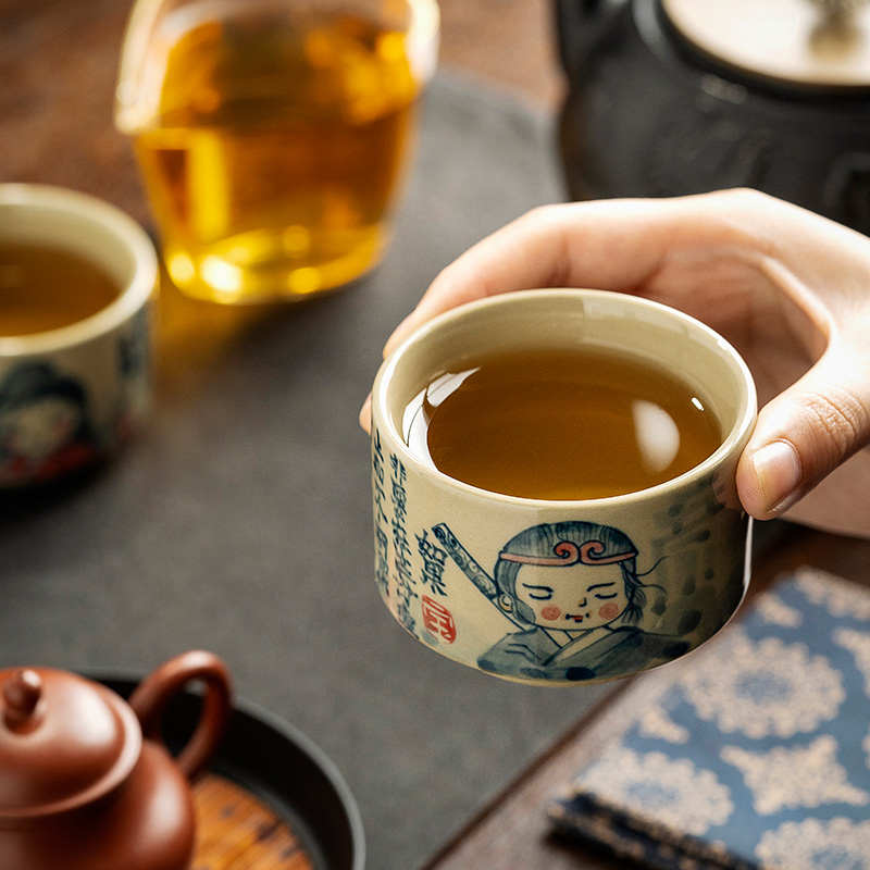 手绘主人个人陶瓷杯一对草木灰功夫茶专用高档情侣款套装茶杯茶盏