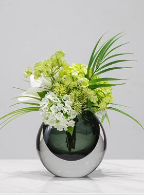 现代简约样品屋展示中心洽谈桌彷真花艺米兰琉璃花瓶花束客厅桌面