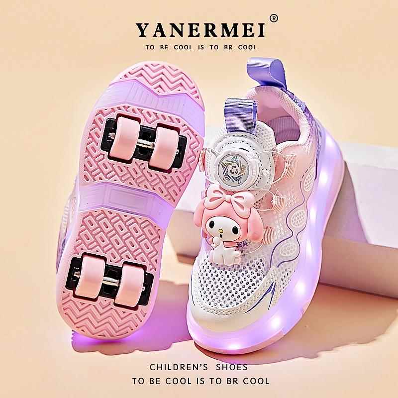 美乐蒂暴走鞋女童2025夏季新款网面儿童运动溜冰鞋女孩亮灯轮滑鞋