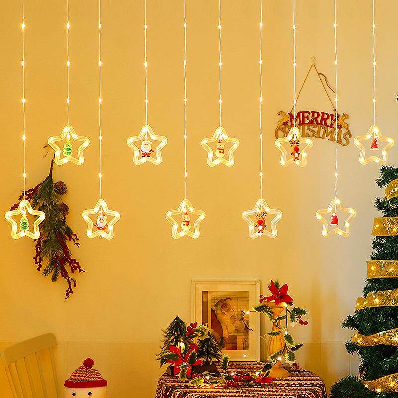 圣诞节装饰灯串圣诞树饰品窗帘灯挂饰场景布置氛围灯星星彩灯