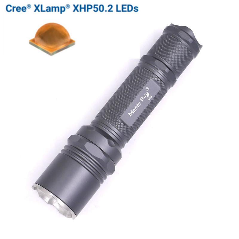 M6不锈钢头XHP 50.2 LED白光户外搜索恒流泛光强光1800流明手电筒