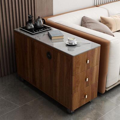 新中式沙发边柜侧边柜边几客厅可移动胡桃木岩板小茶几茶台茶吧机