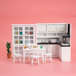 橱柜椅餐桌dollhouse屋台道具12套装 娃娃1场景迷你料理微缩 厨房