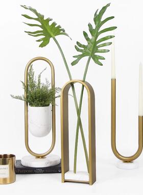 现代简约创意金属组合烛台书房样板间售楼部书架桌面装饰品摆件