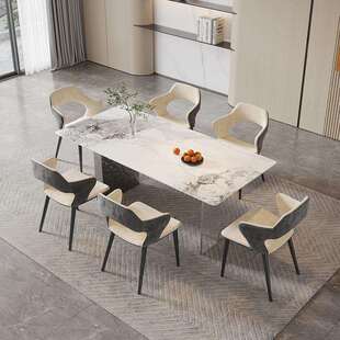 悬浮岩板餐桌意式 极简亚克力不锈钢水波纹小户型岛台长方形餐桌椅