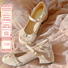 pinkyo原创法式玛丽珍鞋，甜美仙女蝴蝶结，浅口单鞋女圆头粗跟高跟鞋