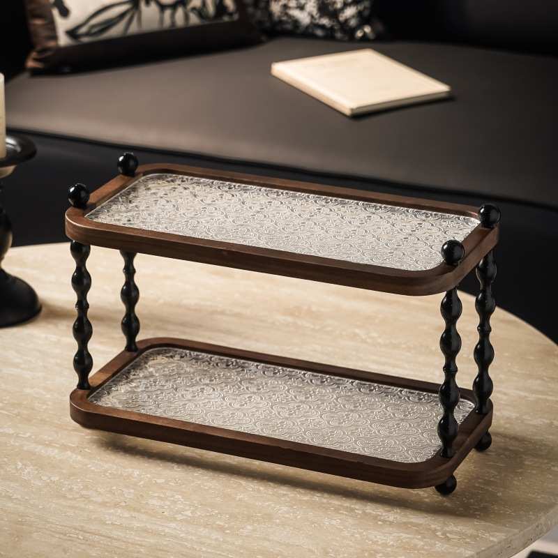 中古风胡桃木置物架双层实木展示收纳架桌面餐桌杯子高颜值收纳架