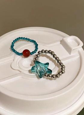 薄荷绿海星串珠戒指时尚个性指环