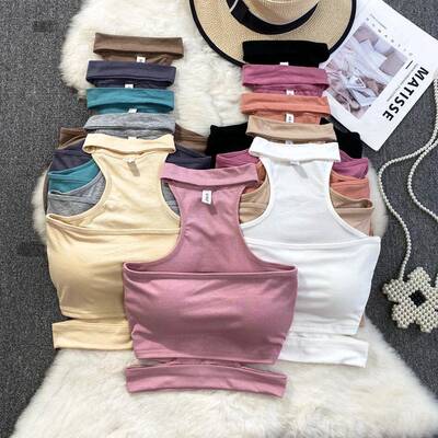 y2k Crop Top Women Halter Off-shoulder Tank ops Build In Bra