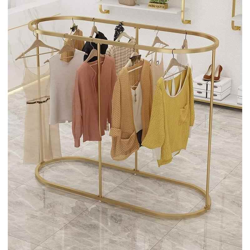 服装店圆形中岛展示架简约落地童装挂衣架男女装店货架中间挂衣杆
