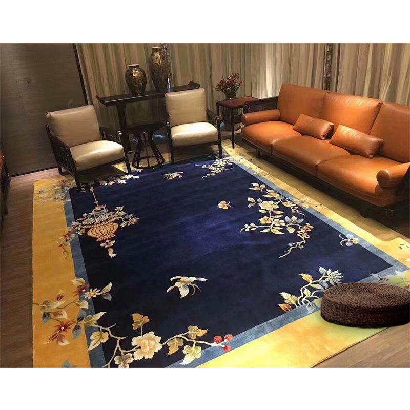 地毯生产厂家现货直销易洗耐脏不褪色花鸟图案蓝棕色客厅地毯