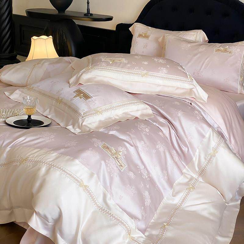 轻奢高端120支双面天丝四件套提花刺绣被套夏季凉感裸睡床上用品
