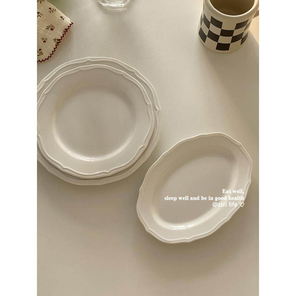 ins白色覆古线条浅浮雕欧式陶瓷平盘下午茶点心盘甜品盘早餐,餐饮具,盘,淘宝优惠券,粉丝福利购,淘宝优惠卷