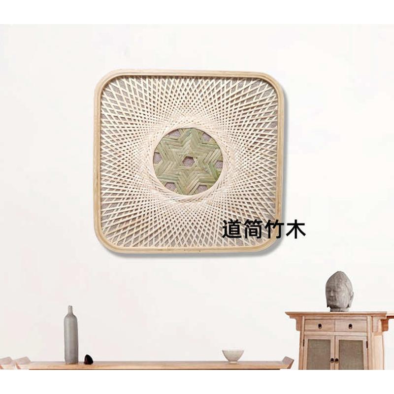 纯手工宿装饰画酒店竹编相框民方形背景画挂画墙现代简约茶楼圆形图片