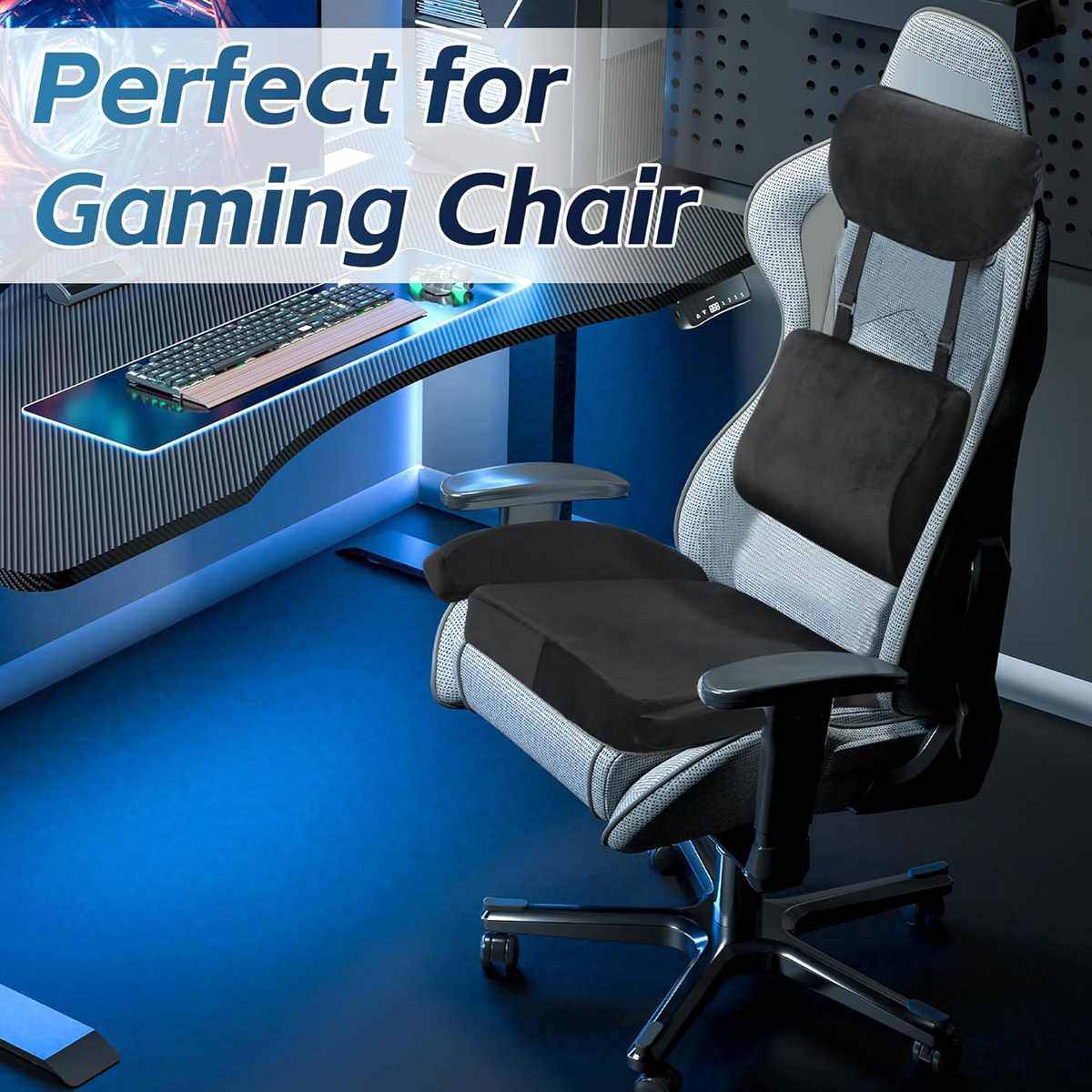 3件套游戏椅坐垫人体工学的背部支撑和头枕高密度泡沫电脑椅坐垫