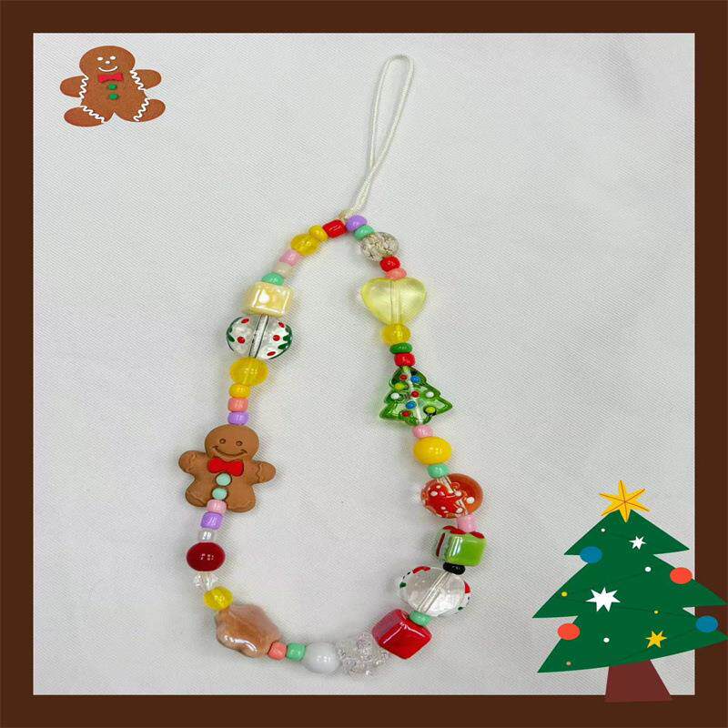圣诞限定姜饼人礼物串珠彩虹手机链创意手工diy相机包包挂件少女
