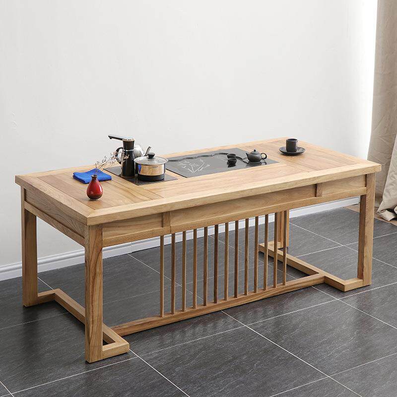 现代新中式老榆木茶桌椅组合禅意家具白蜡木简约书桌茶台原木色