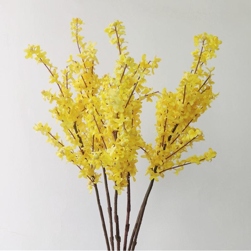 北欧风格简单迎春花仿真花枝叶绢花假花装饰黄色单枝花卉摆件中式