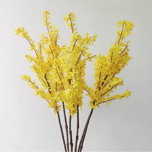 北欧风格简单迎春花仿真花枝叶绢花假花装饰黄色单枝花卉摆件中式