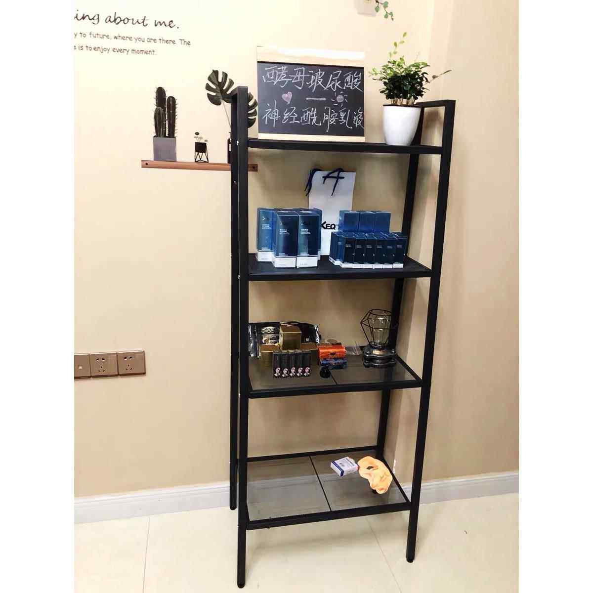 北欧置物架落地多层收纳架铁艺卧室书架家用省空间简易欧式梯形架