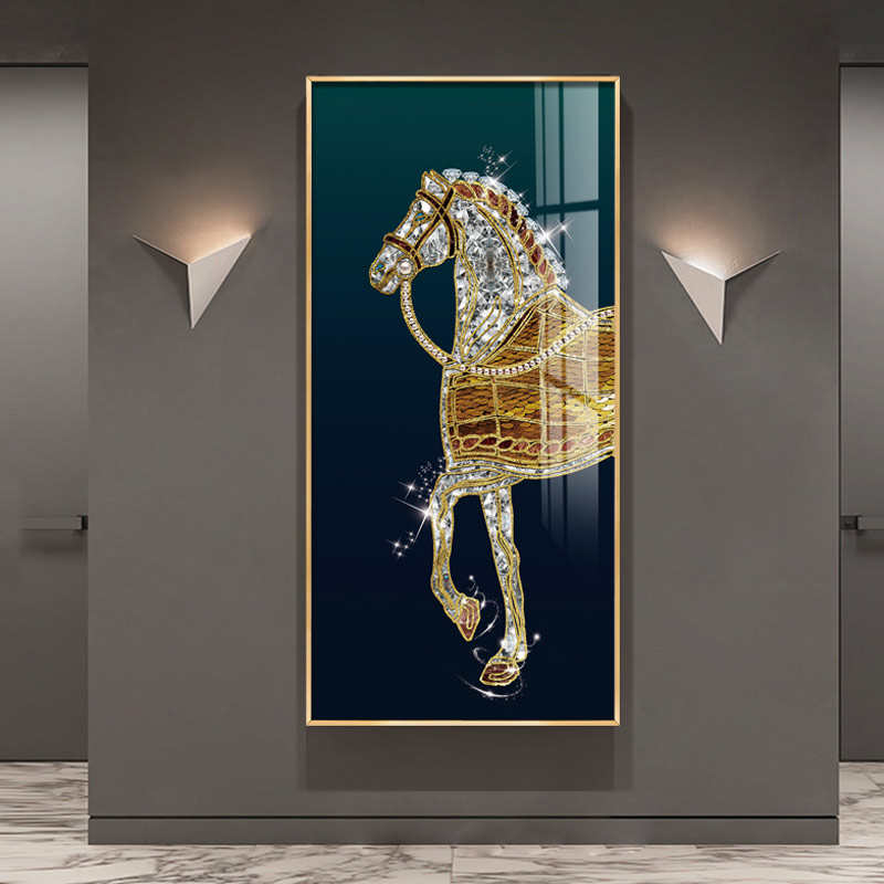 晶钻画晶瓷画骏马轻奢现代风格玄关装饰画3d立体走廊挂画入户挂饰图片