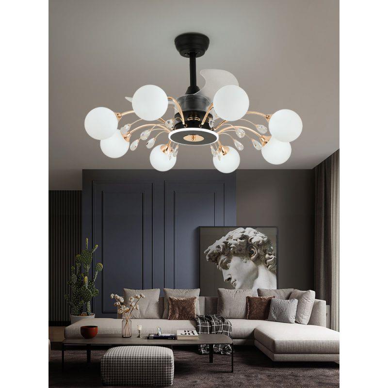 厅20PRQ2年新款风扇轻奢客吊灯带电风扇一体灯餐厅吊扇灯5水晶魔