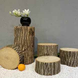 木墩t带树田园ian然树桩188花件架实木根雕香樟木原木摆圆皮形