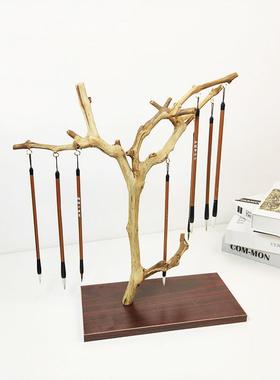一物一拍木质创意树枝毛笔架文房四宝展示架书法用具中式现代笔架