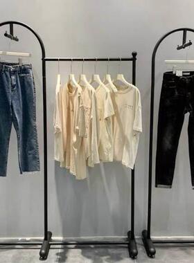 服装店创意黑色展示架落地式童装女装店陈列架铁艺挂衣架加厚货架