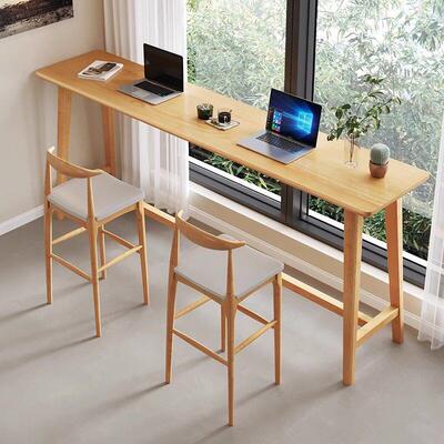 吧台桌家用小户型阳台咖啡桌靠墙高脚长条桌客厅隔间休闲 实木桌