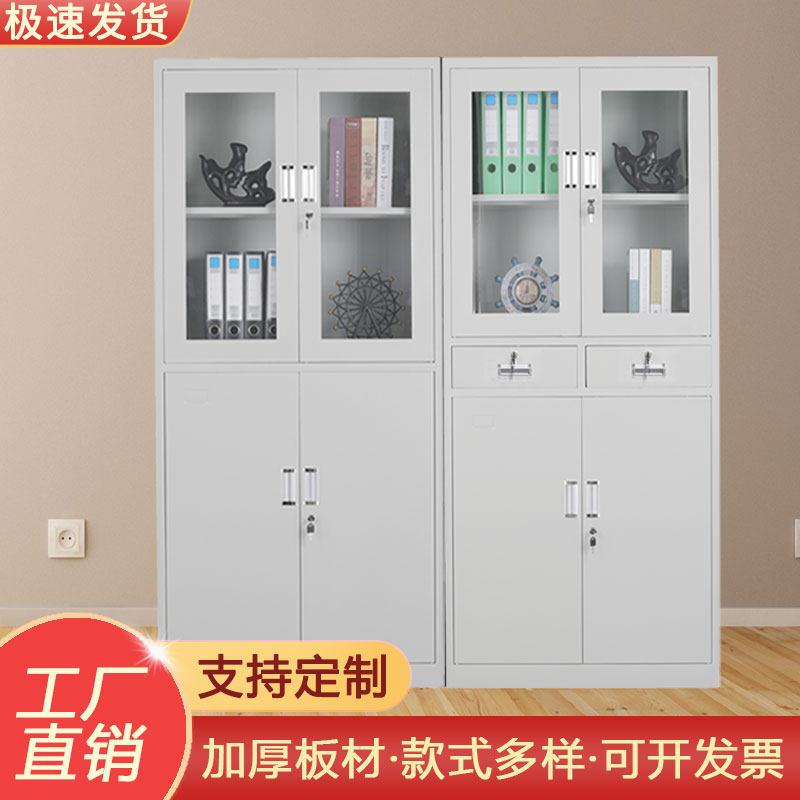 钢制铁皮文件柜玻璃门档案柜带锁抽屉柜办公室资料储物柜