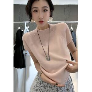 陈先生与小白针织短袖t恤女2026新款夏季圆领冰丝薄款设计感上衣