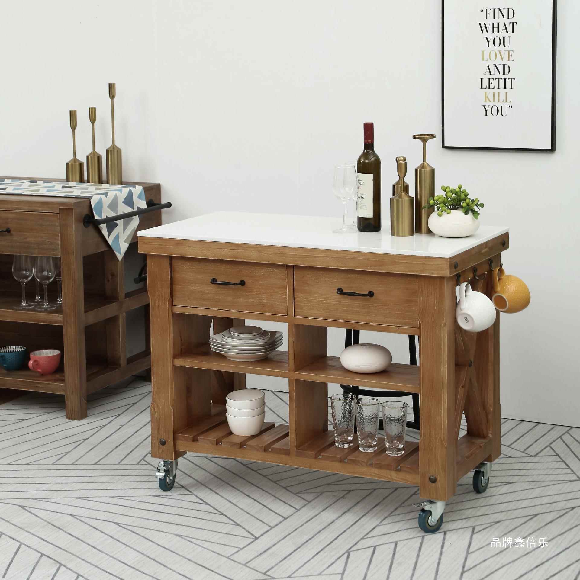 美式实木开厨房料台理76563191中菜岛可移动备餐桌切吧台放式大理