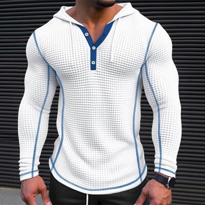 Men's buttoned hoodie T-shirt with long sleeves for men