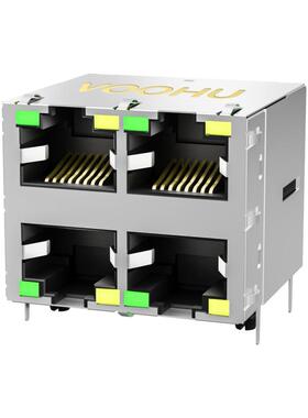 SYT22B083DB2A4D068 rj45网口连接器百兆带灯 2X2双层4口网线接口