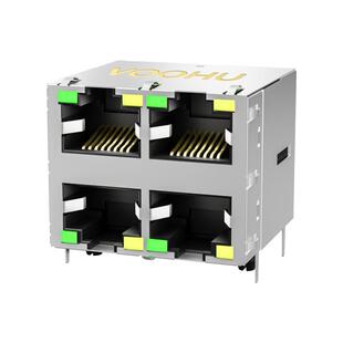 SYT22B083DB2A4D068 2X2双层4口网线接口 rj45网口连接器百兆带灯