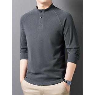 磨毛男装 t恤打底衫 宽松保暖内1221r 休闲卫衣男中领加绒长袖 秋冬季