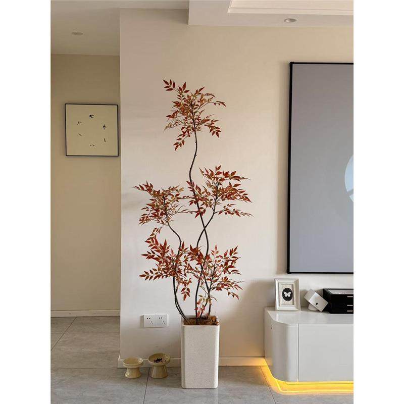 端红色南天竹NKR仿真绿植高轻奢假花件电视墙摆地客厅装饰落大型